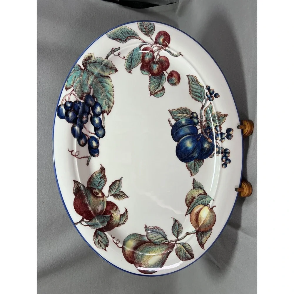 Pier 1 Macintosh Oval Serving Platter Discontinued Vintage Fruit Pattern 17x13
